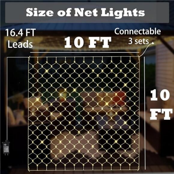 Net Lights Outdoor, 360 LED Gazebo Net Lights, 10×10 FT Connectable Fairy Lights - Picture 3 of 7